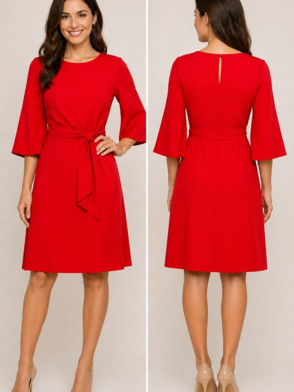 Roz & Ali Red Tie Waist Bell Sleeve Dress XS NWT Autumn Wedding